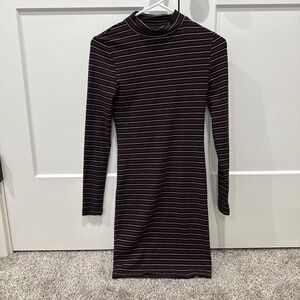 Topshop Womens Multi Color Metallic Striped Ribbed Mock Neck Mini Dress US 4